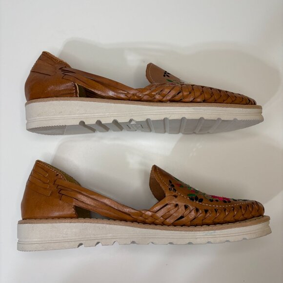 Cacahi's Mexican Huarache‎ Slip On Sandals Sz 7 Tan & Floral Beach Culture Boho - Picture 6 of 9